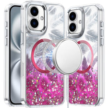 For iPhone 16 6.1inch Case Feathers Glitter Magnetic Circle + Tempered Glass