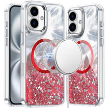 For iPhone 16 6.1inch Case Feathers Glitter Magnetic Circle + Tempered Glass