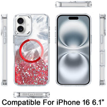 For iPhone 16 6.1inch Case Feathers Glitter Magnetic Circle + Tempered Glass