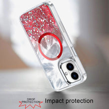 For iPhone 16 6.1inch Case Feathers Glitter Magnetic Circle + Tempered Glass