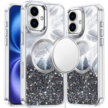 For iPhone 17 Case Epoxy Feathers and Glitter Magnetic Circle + Tempered Glass