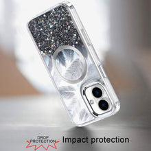 For iPhone 17 Case Epoxy Feathers and Glitter Magnetic Circle + Tempered Glass
