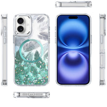 For iPhone 17 Case Epoxy Feathers and Glitter Magnetic Circle + Tempered Glass