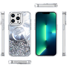 For iPhone 13 Pro Max 6.7 inch Case Feathers Fused Glitter with Magnetic Circle