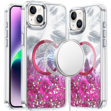 For iPhone 13/14 Case Feathers Fused Glitter Magnetic Circle + Tempered Glass