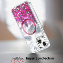 For iPhone 13/14 Case Feathers Fused Glitter Magnetic Circle + Tempered Glass