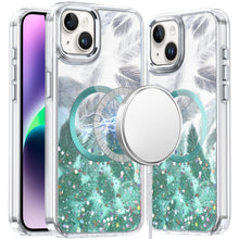 For iPhone 13/14 Case Feathers Fused Glitter Magnetic Circle + Tempered Glass