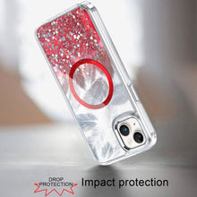 For iPhone 13/14 Case Feathers Fused Glitter Magnetic Circle + Tempered Glass