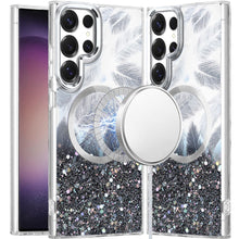 For Samsung S23 Ultra Case Feathers Glitter Epoxy Magnetic Circle Phone Cover