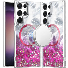For Samsung S23 Ultra Case Feathers Glitter Epoxy Magnetic Circle Phone Cover