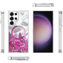 For Samsung S23 Ultra Case Feathers Glitter Epoxy Magnetic Circle Phone Cover