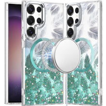For Samsung S23 Ultra Case Feathers Glitter Epoxy Magnetic Circle Phone Cover