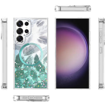 For Samsung S23 Ultra Case Feathers Glitter Epoxy Magnetic Circle Phone Cover