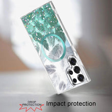 For Samsung S23 Ultra Case Feathers Glitter Epoxy Magnetic Circle Phone Cover