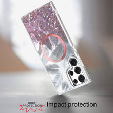 For Samsung S23 Ultra Case Feathers Glitter Epoxy Magnetic Circle Phone Cover