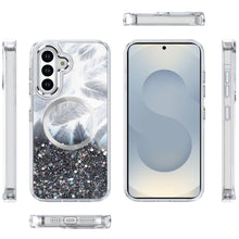 For Samsung S26 6.3" Case Feathers Glitter Magnetic Circle + Tempered Glass