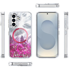 For Samsung S26 6.3" Case Feathers Glitter Magnetic Circle + Tempered Glass