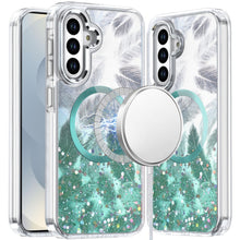 For Samsung S26 6.3" Case Feathers Glitter Magnetic Circle + Tempered Glass