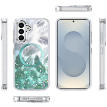 For Samsung S26 6.3" Case Feathers Glitter Magnetic Circle + Tempered Glass