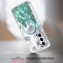 For Samsung S26 6.3" Case Feathers Glitter Magnetic Circle + Tempered Glass