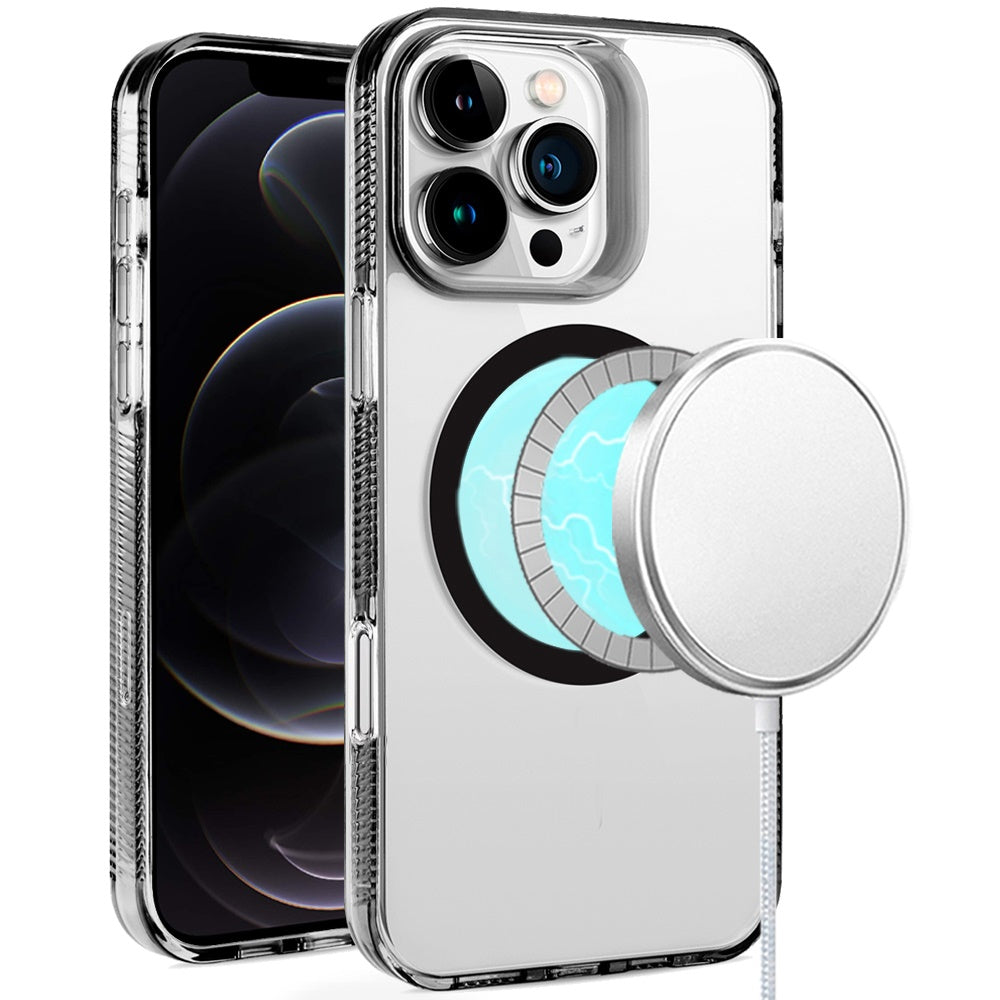 For iPhone 12 Pro Max Case Magnetic Ring Grip Sides Clear Back + Tempered Glass