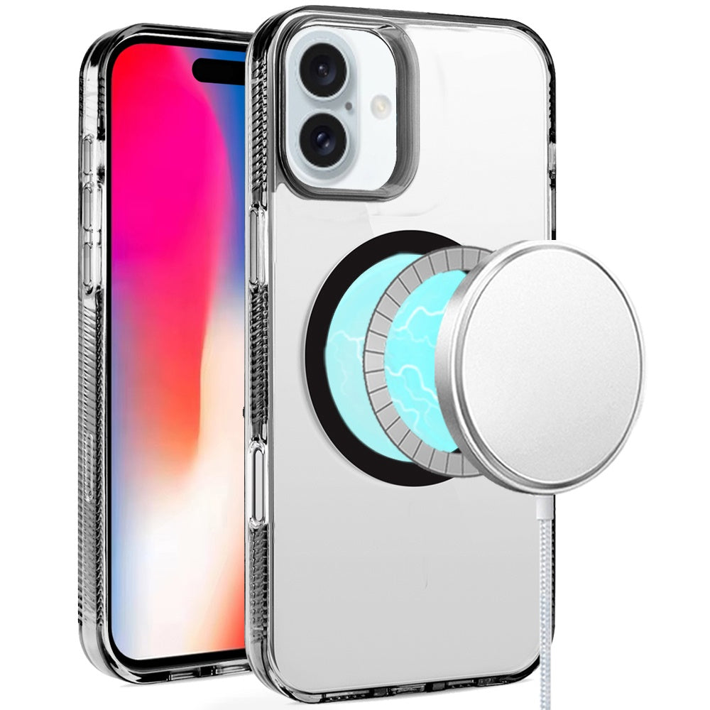 For iPhone 16 6.1inch Case Magnetic Circle Grip Sides Cover + Tempered Glass