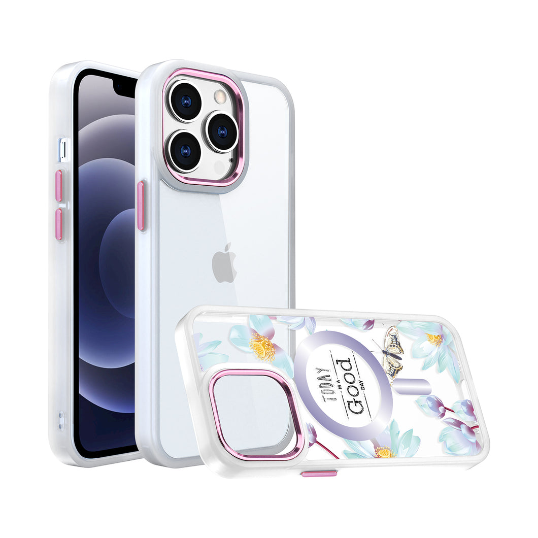 For iPhone 12/12 Pro Case Magnetic Circle Inspiration Quote + Tempered Glass