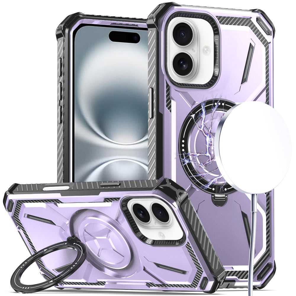 For iPhone 16 Plus 6.7in Case Magnetic Circle Shockproof w/ Ring +Tempered Glass