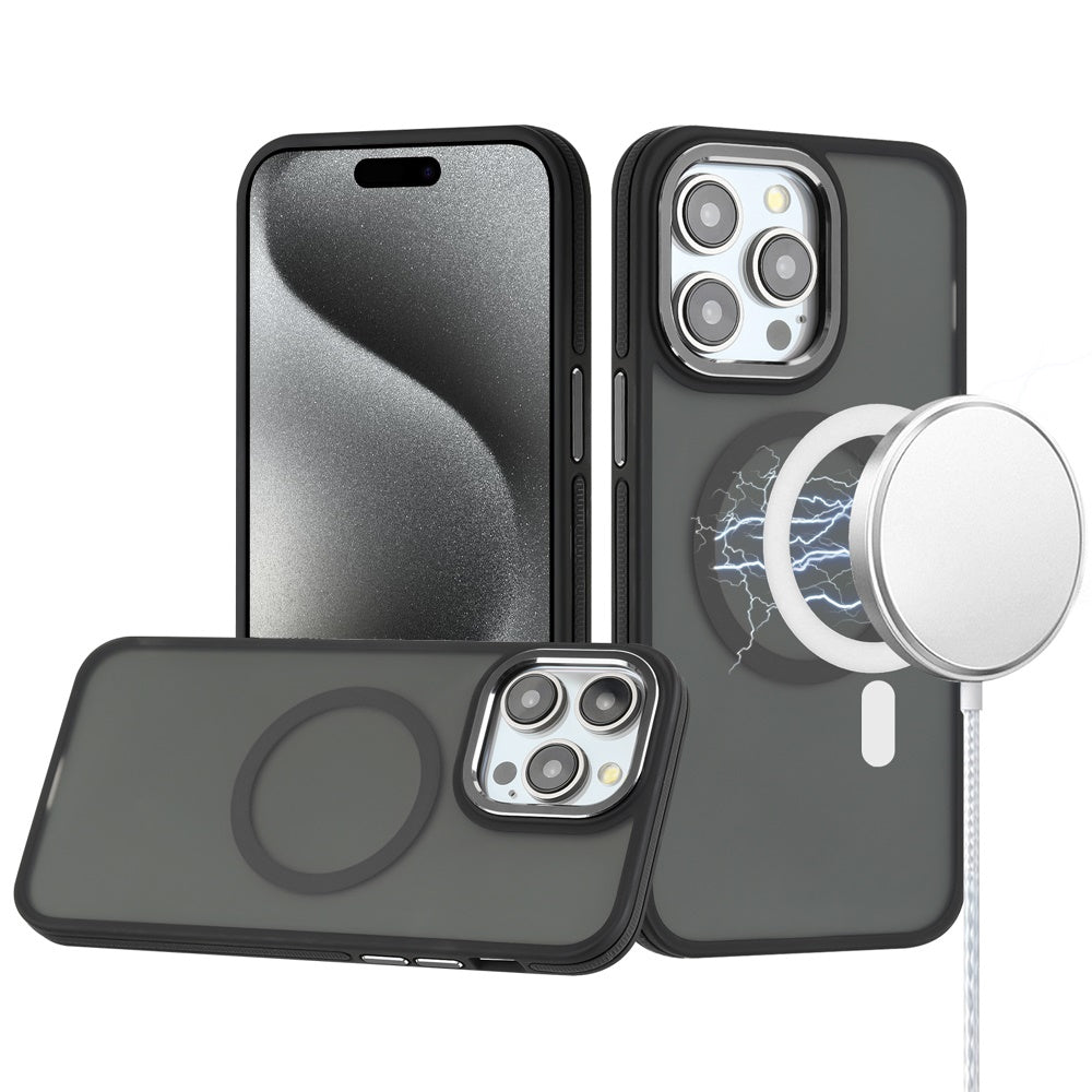 For iPhone 15 Pro Max Case Magnetic Circle Soft Touch Cover + 2 Tempered Glass