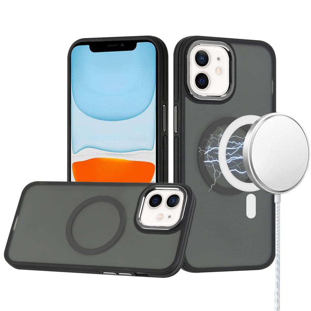 For iPhone 11 6.1 in. Case Magnetic Circle Soft Touch Frosted + Tempered Glass