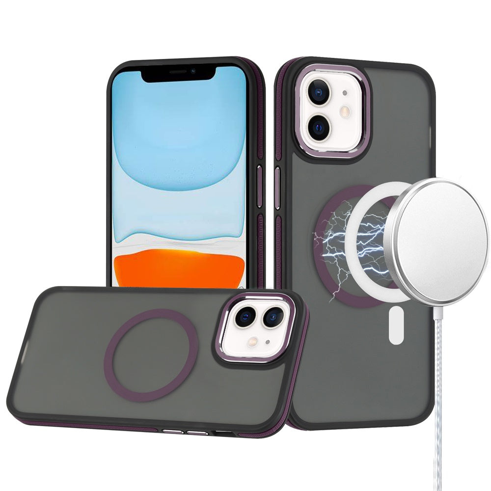 For iPhone 11 6.1 in. Case Magnetic Circle Soft Touch Frosted + Tempered Glass