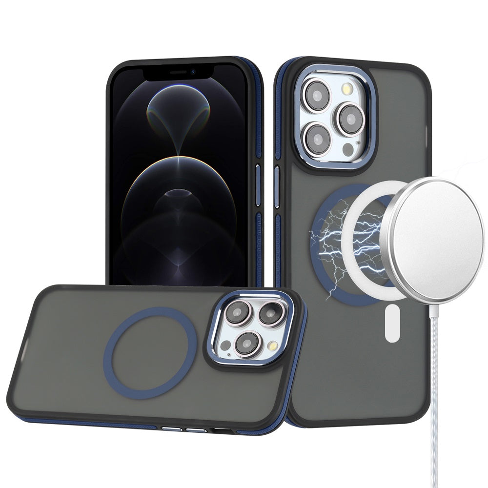 For iPhone 12 Pro Max Case Magnetic Circle Soft Touch Frosted + Tempered Glass
