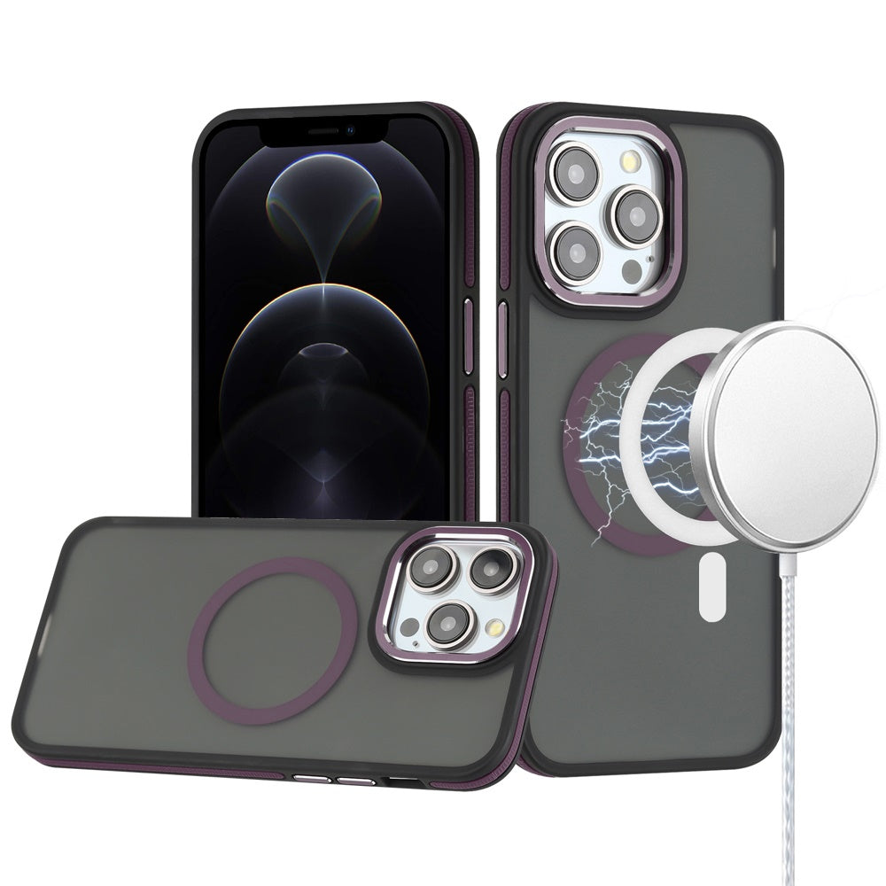 For iPhone 12 Pro Max Case Magnetic Circle Soft Touch Frosted + Tempered Glass