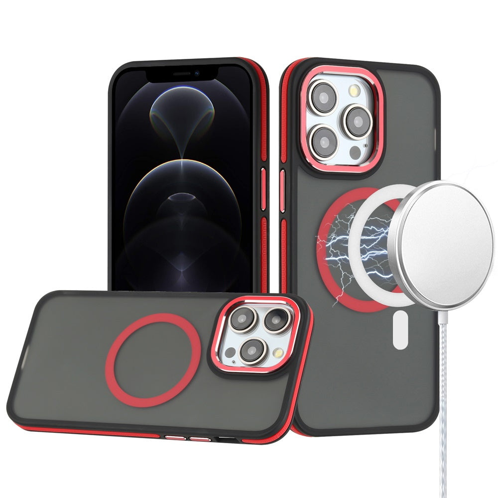 For iPhone 12 Pro Max Case Magnetic Circle Soft Touch Frosted + Tempered Glass