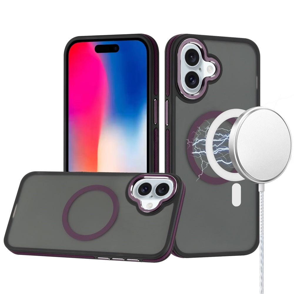 For iPhone 16 6.1inch Case Magnetic Circle Soft Metal Buttons + Tempered Glass