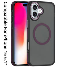 For iPhone 16 6.1inch Case Magnetic Circle Soft Metal Buttons + Tempered Glass