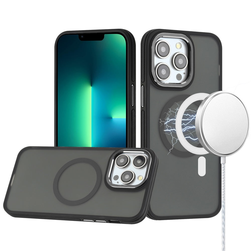 For iPhone 13 Pro Max 6.7 inch Case Magnetic Circle Soft Touch Metal Buttons
