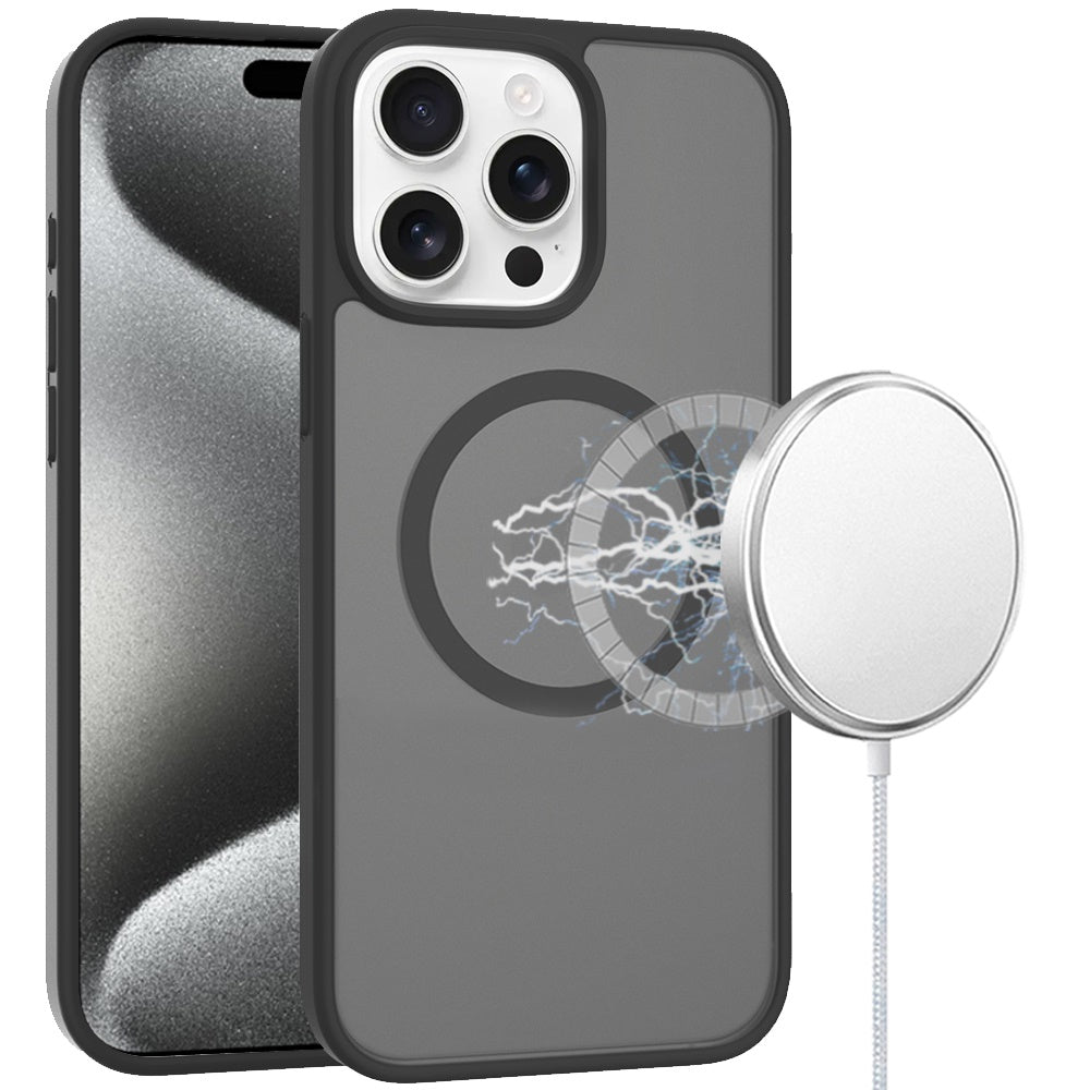 For iPhone 15 Pro Max Case Magnetic Circle Soft Translucent + 2 Tempered Glass