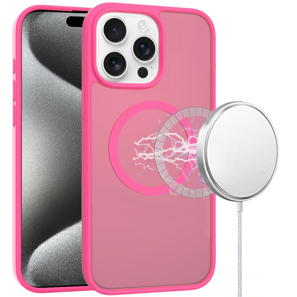 For iPhone 15 Pro Max Case Magnetic Circle Soft Translucent + 2 Tempered Glass