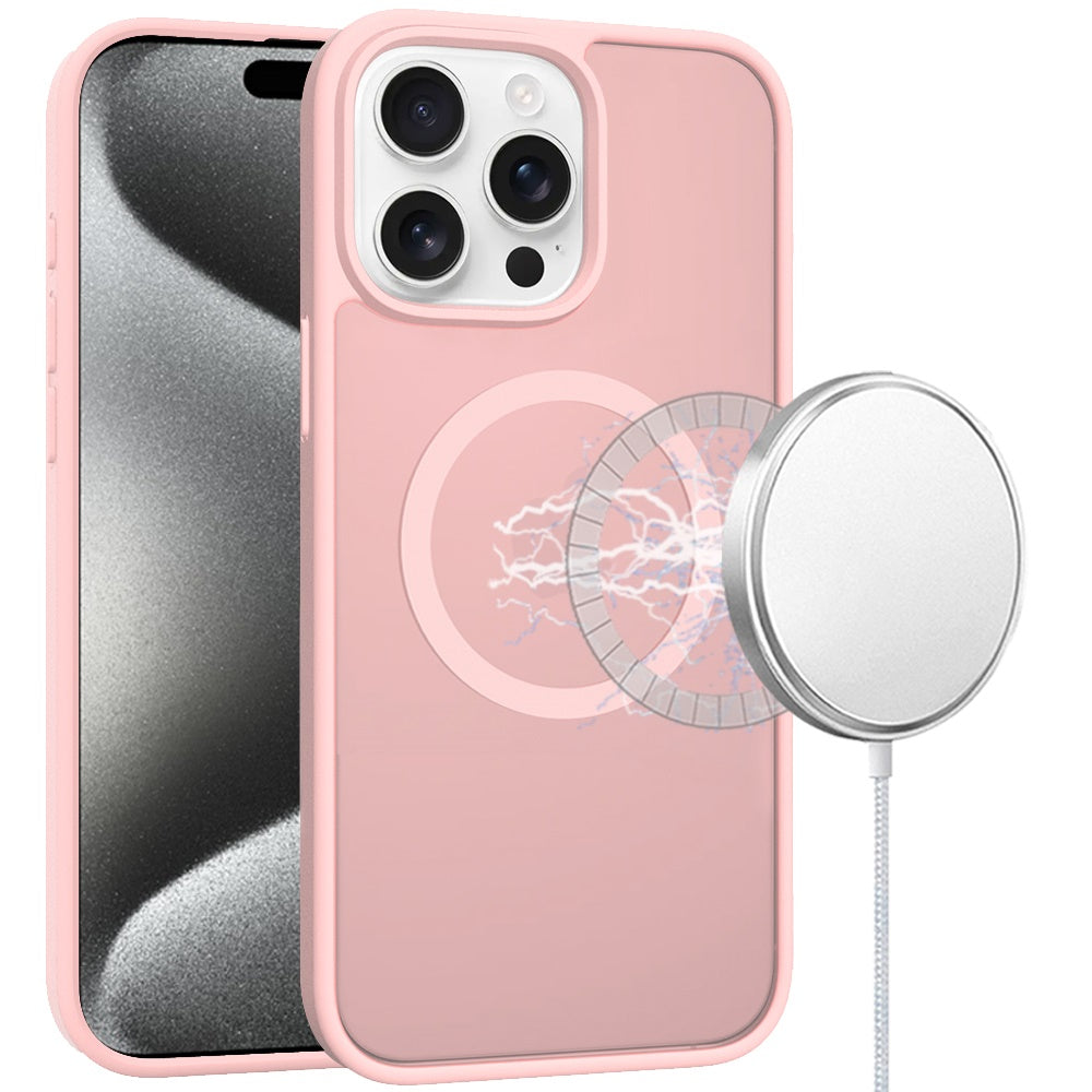 For iPhone 15 Pro Max Case Magnetic Circle Soft Translucent + 2 Tempered Glass