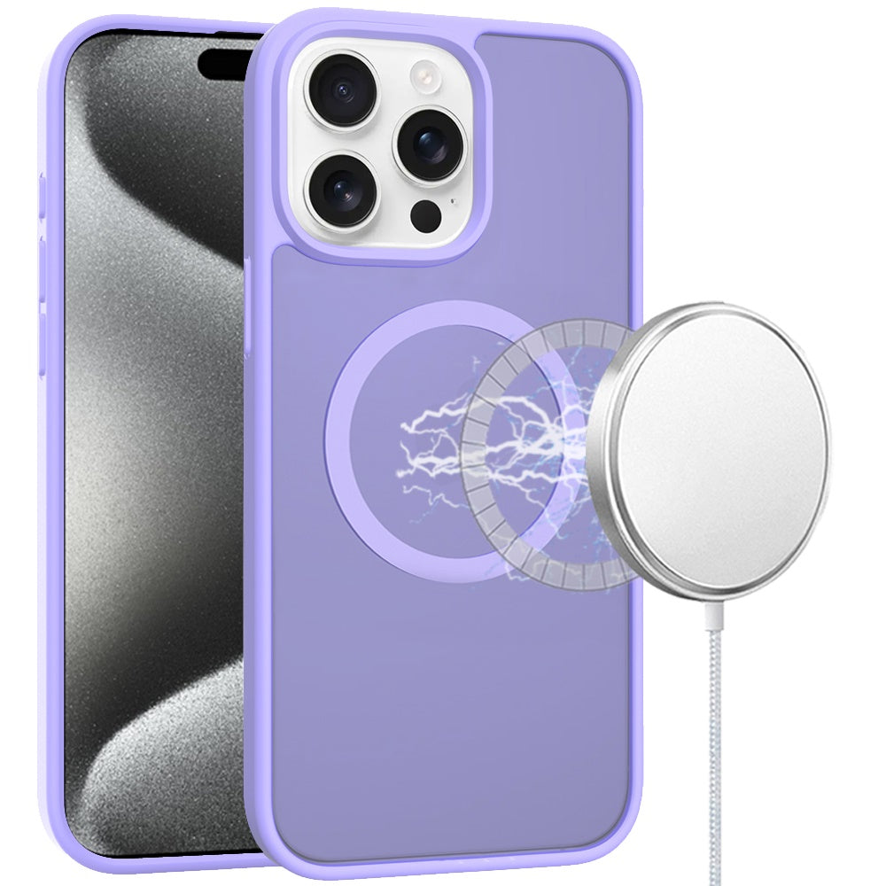 For iPhone 15 Pro Max Case Magnetic Circle Soft Translucent + 2 Tempered Glass