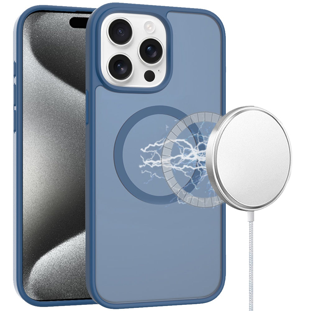 For iPhone 15 Pro Max Case Magnetic Circle Soft Translucent + 2 Tempered Glass