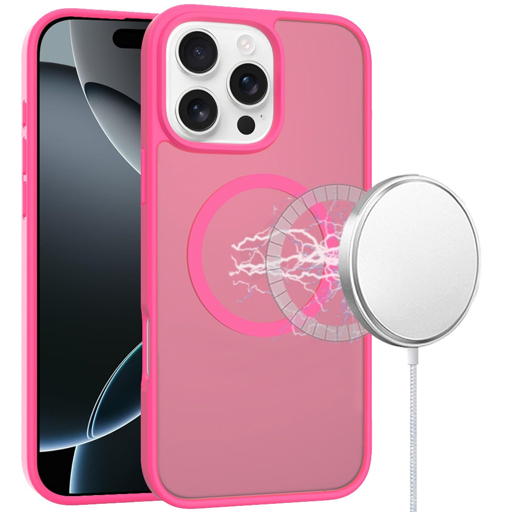 For iPhone 16 PRO MAX Case Magnet Circle Soft Touch Translucent +Tempered Glass