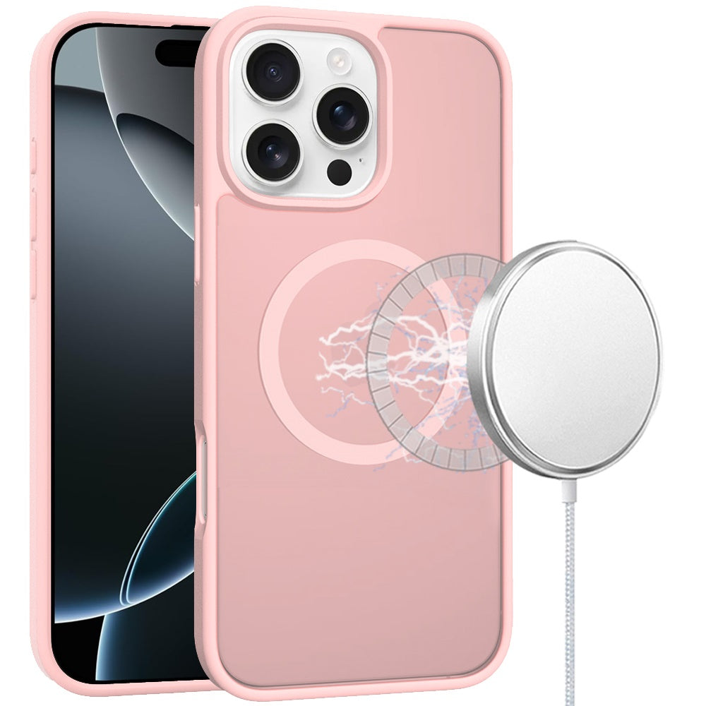 For iPhone 16 PRO MAX Case Magnet Circle Soft Touch Translucent +Tempered Glass