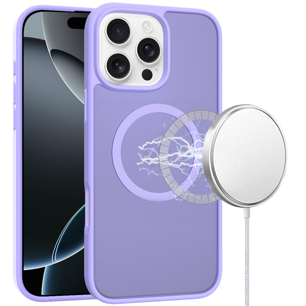 For iPhone 16 PRO MAX Case Magnet Circle Soft Touch Translucent +Tempered Glass