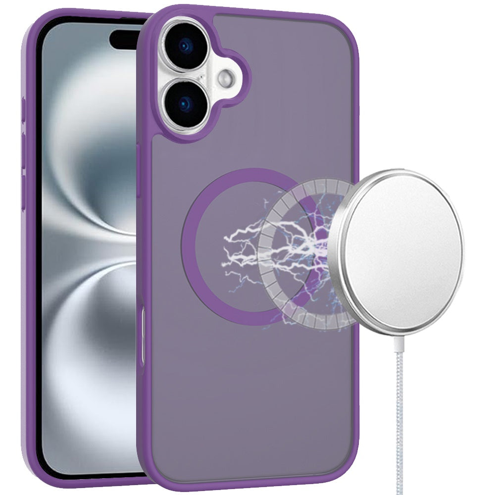 For iPhone 16 Plus 6.7in Case Magnetic Circle smooth Translucent +Tempered Glass