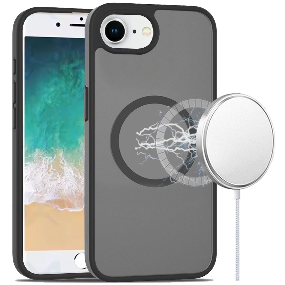 For iPhone 16e Case Magnetic Circle Soft Touch Translucent Cover +Tempered Glass
