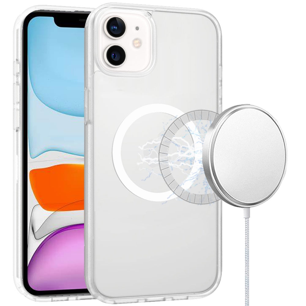 For iPhone 11 6.1 in. Case Magnetic Circle Smooth Translucent + Tempered Glass