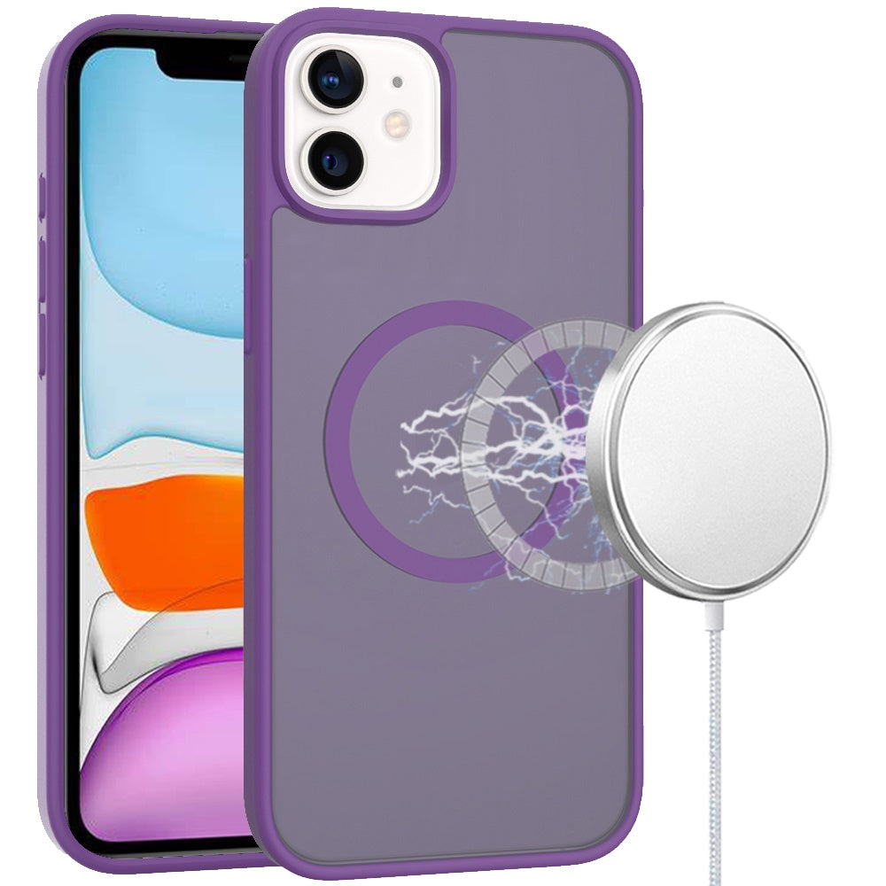 For iPhone 11 6.1 in. Case Magnetic Circle Smooth Translucent + Tempered Glass
