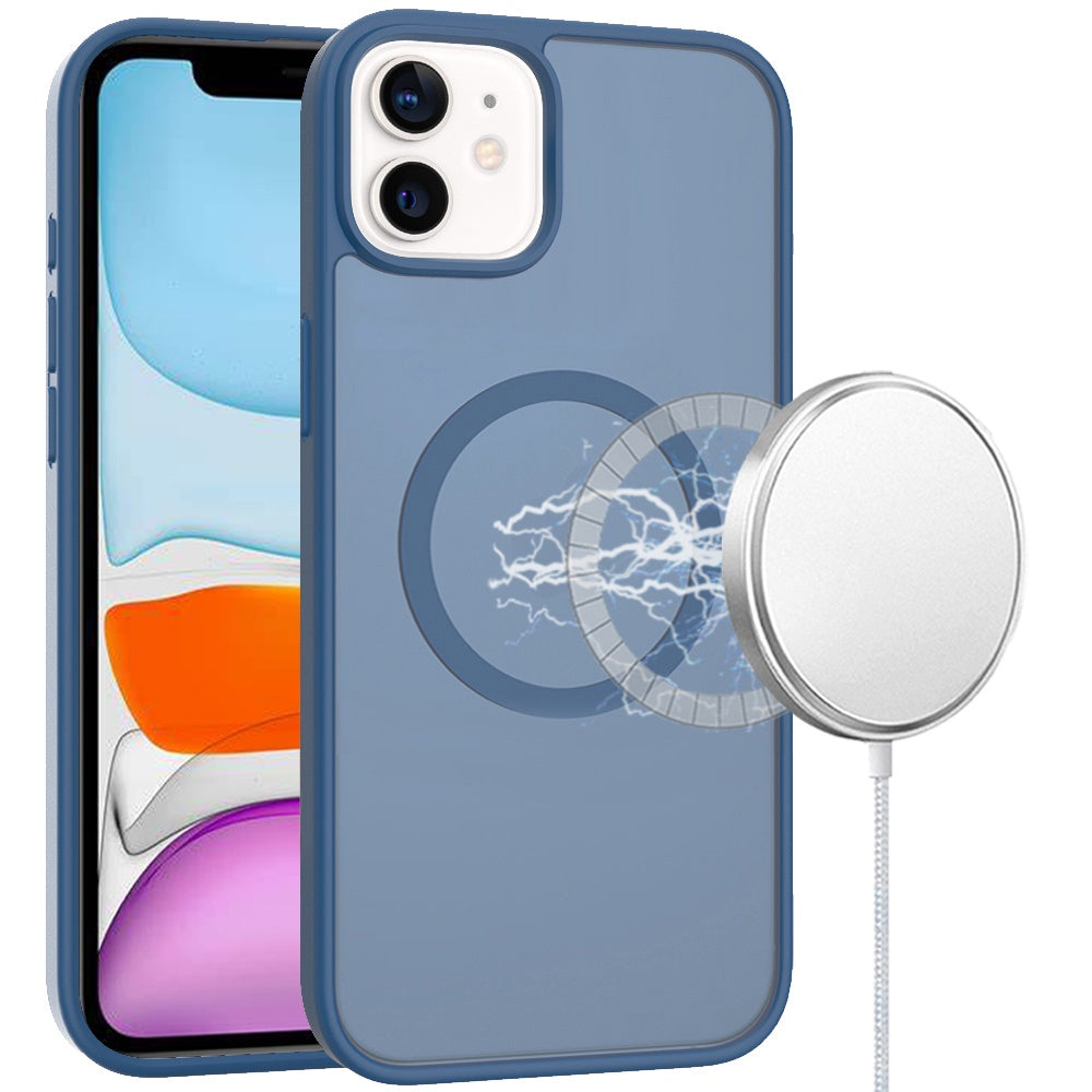 For iPhone 11 6.1 in. Case Magnetic Circle Smooth Translucent + Tempered Glass